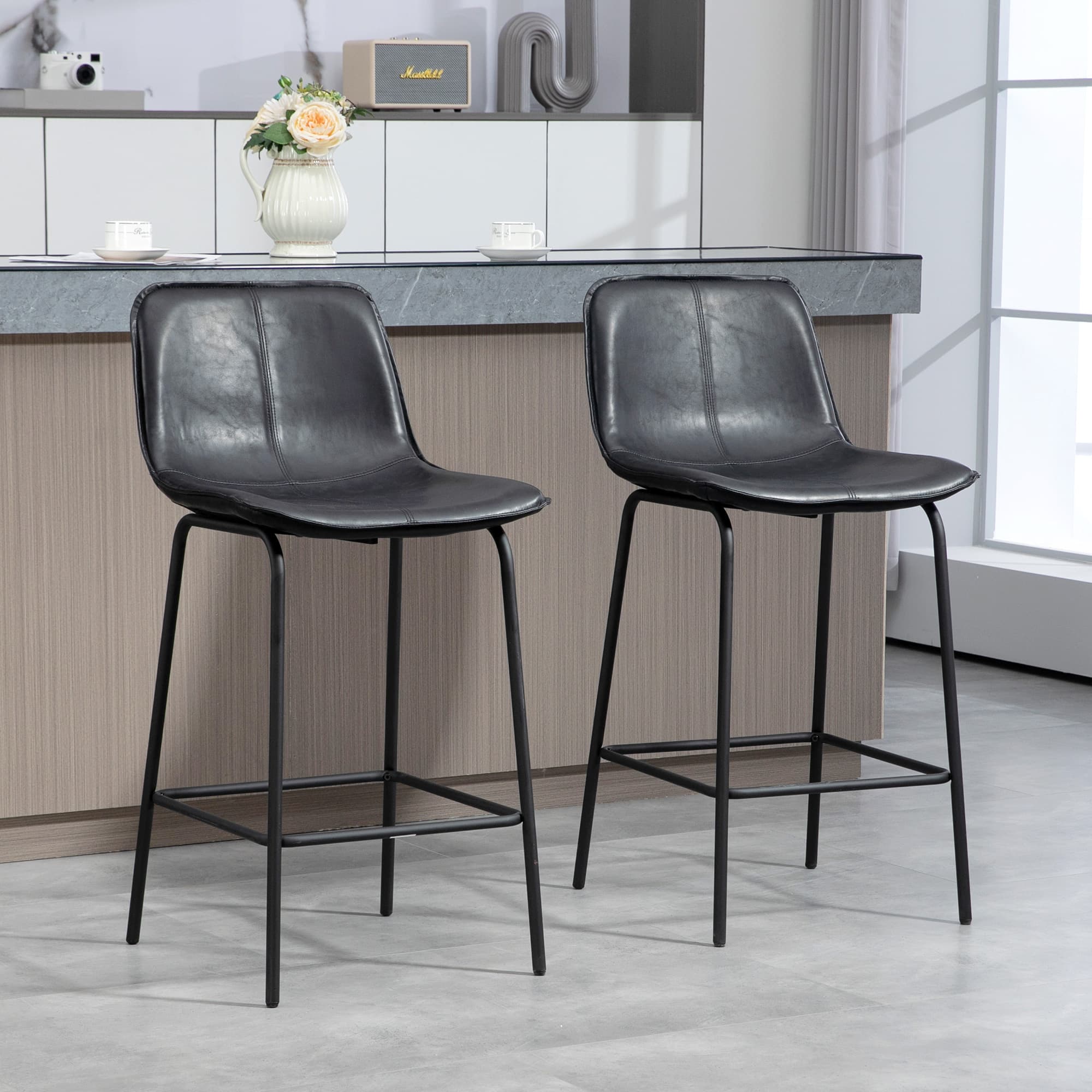 TEMU Bar Stools Set Of 2, Microfiber Cloth Upholstered Bar Chairs
