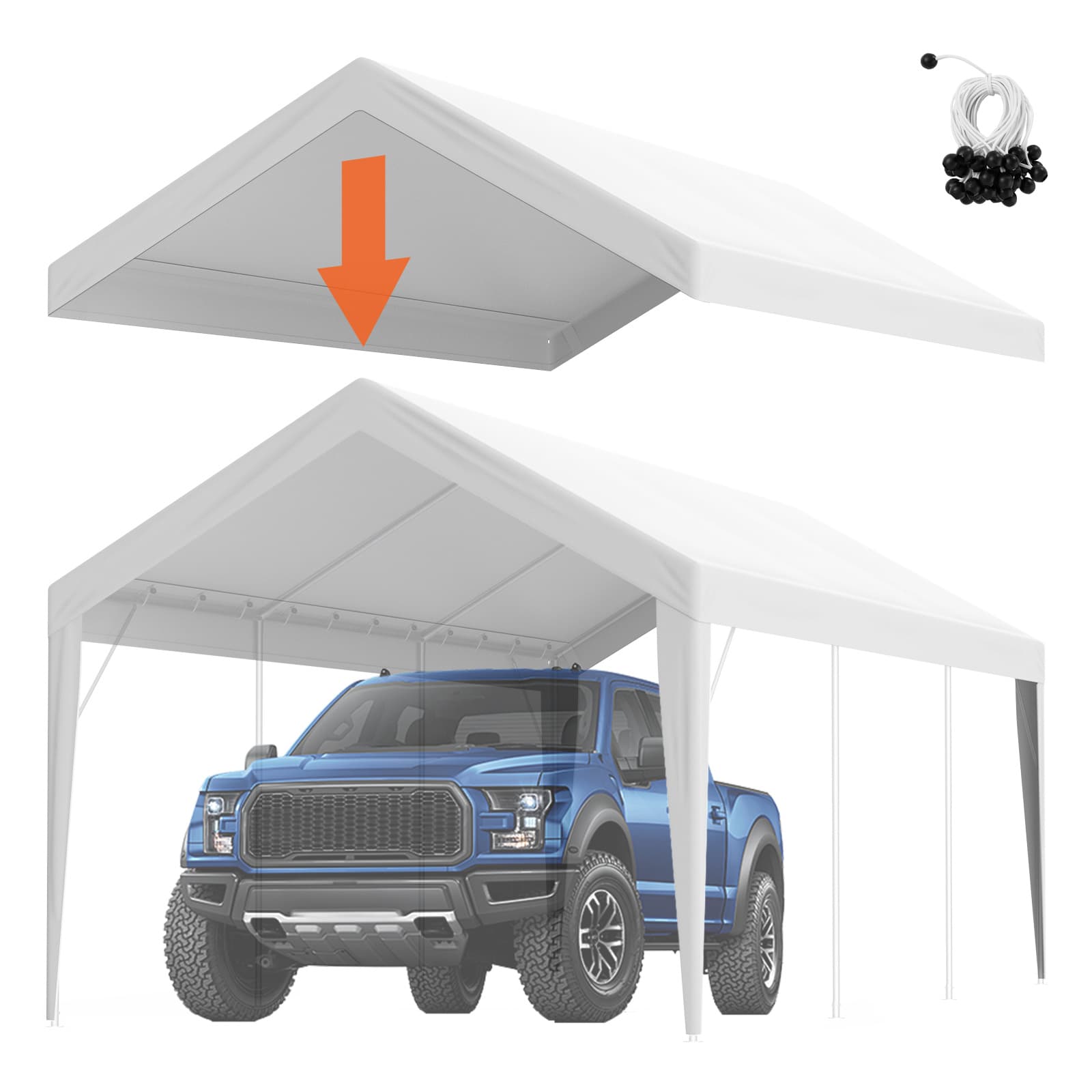TEMU Vevor Carport Replacement Canopy X 20 Ft/12 X 20 Ft, Garage Top Tent Shelter Tarp Heavy-duty Waterproof & Uv Protected, With Ball ,white/grey (only Top Cover, Frame Not Include)