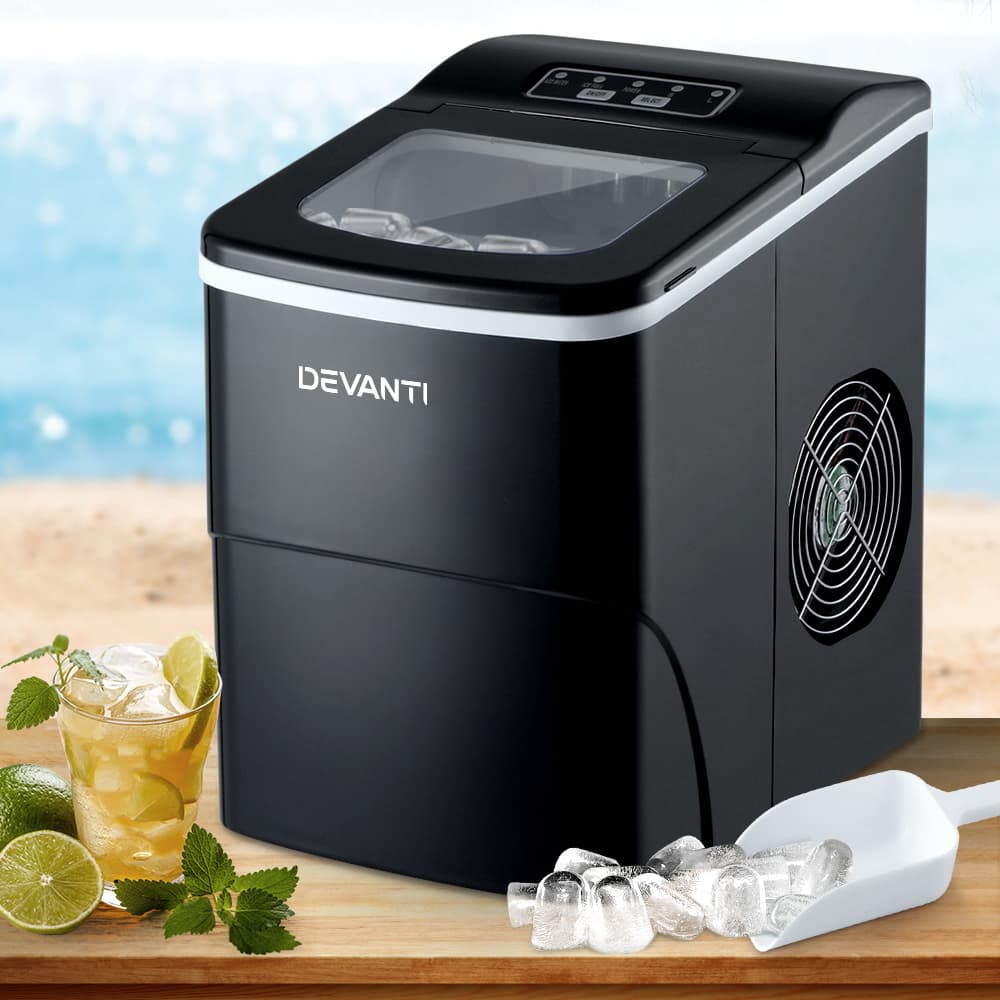 TEMU Devanti 12kg Portable Ice Maker Machine With 2l Ice Cube Tray For Bar Countertop, Black