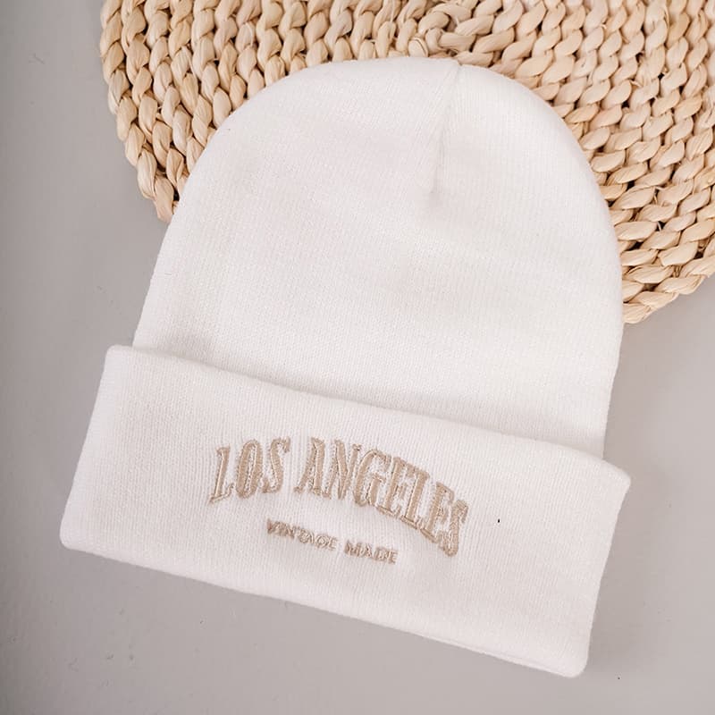 TEMU Los Angeles Embroidered Beanie Hat - Soft Acrylic, Lightweight, Stretchy, Urban Style, Closure, Birthday Gift Idea, Birthday Hat | Embroidered Beanie | Texture