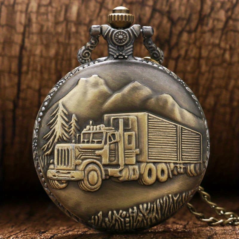 TEMU Truck Forest Quartz Pocket Vintage Stainless Steel Necklace Pendant Fob Watch Gift For Women Men Truck Driver