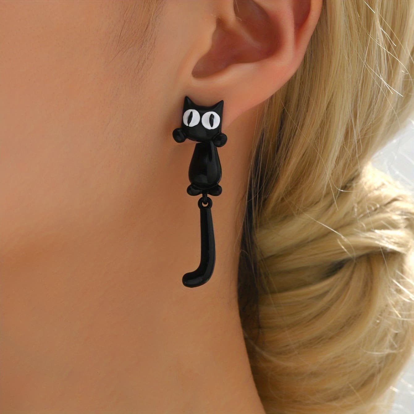 TEMU Cute Cartoon Cat Design Dangle Earrings Bohemian Style Alloy Jewelry Delicate Gift For Women