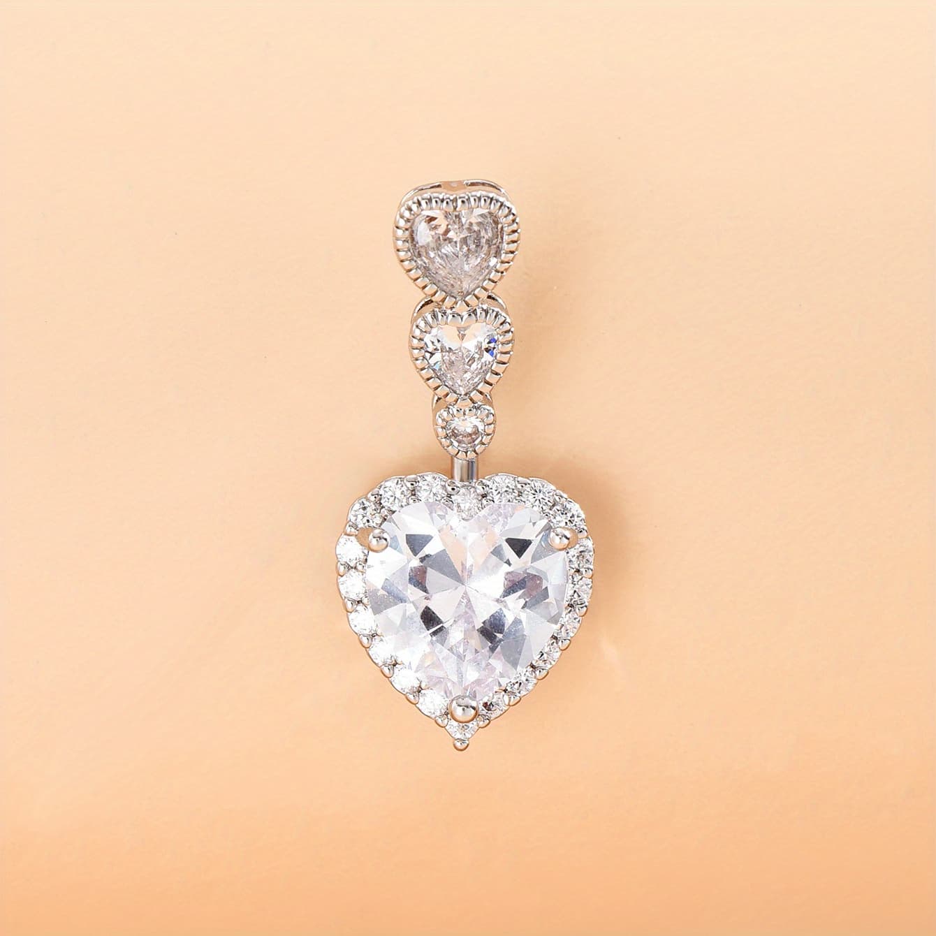 TEMU Exquisite Inlaid Heart Shape Cubic Zirconia Belly Button Ring - Women's Fine Body Piercing Jewelry - Hypoallergenic, Nickel-free, Durable, Sparkling, And Stylish Accessory For Everyday Wear