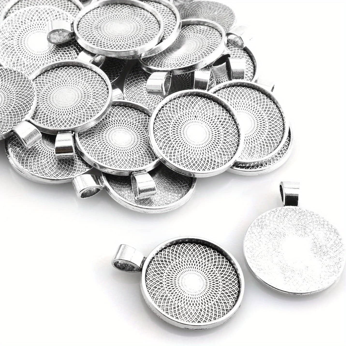 TEMU 25pcs Of Round Bezel Pendant Trays With Raised Circular Blank Bases Suitable For Crafts, Photo Jewelry Additions, And Component Making, Measuring 25 Millimeters