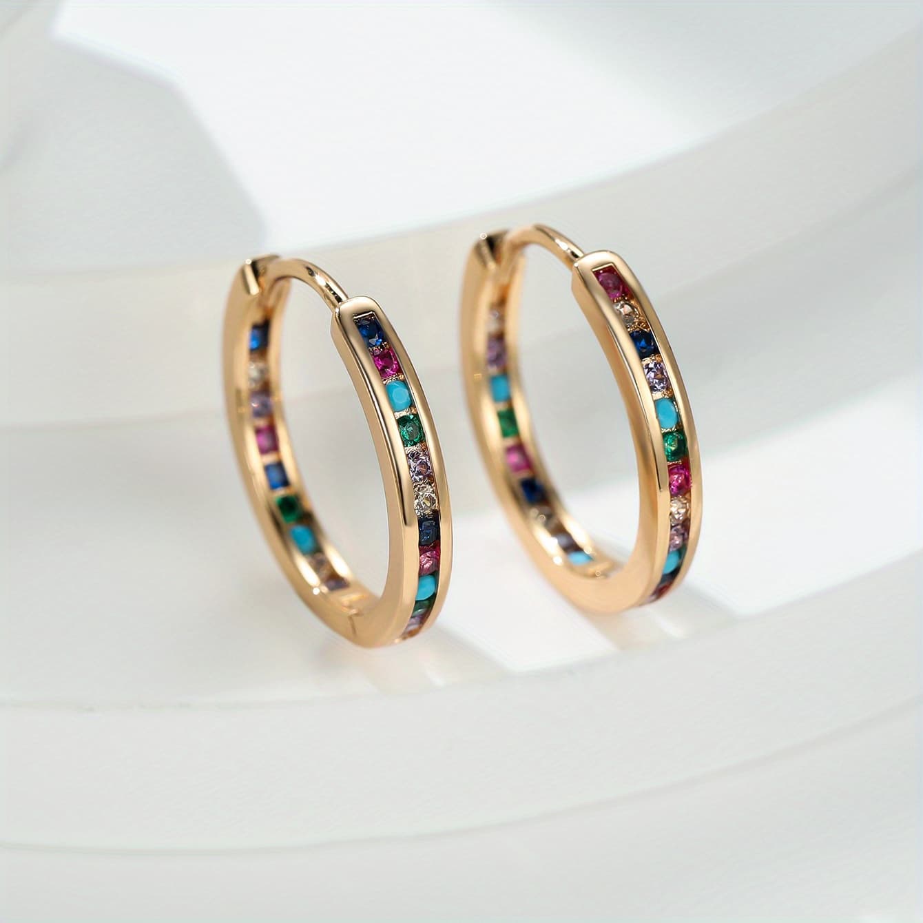 TEMU Ethnic Style Synthetic Zirconia Earrings, Cute Tribal Copper Hoops, Exquisite Women's Jewelry For Daily & Gift Occasions, Ramadan Suitable, Wear