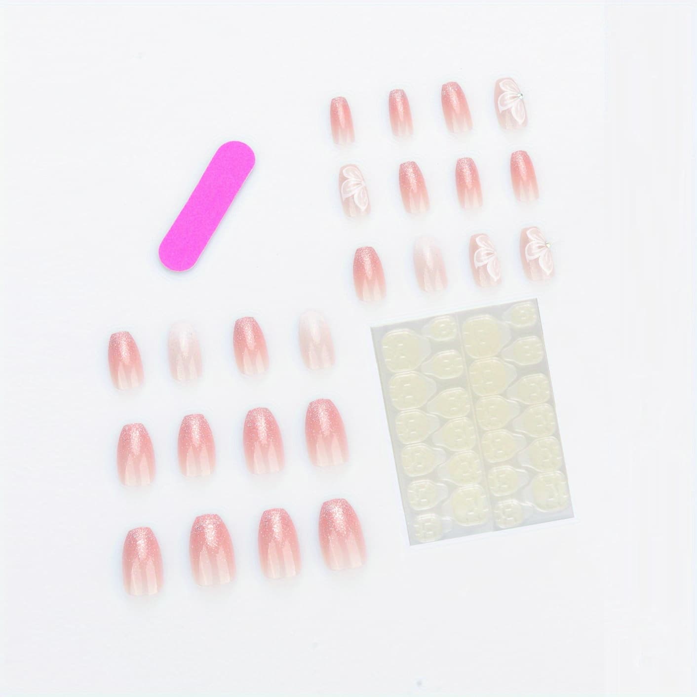 TEMU Press-on Square White False Nails With Full Coverage, Glue-on , Glossy Acrylic Nails For Women, 24pcs