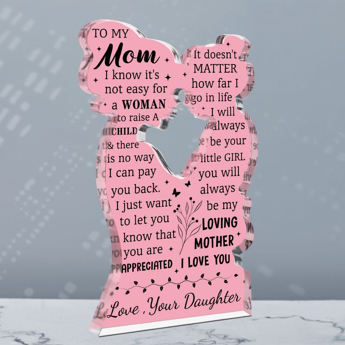 TEMU 2d Flat, To My Beautiful Mom - Acrylic Mother And Daughter Hugging Plaque Sign, Perfect Birthday And Gift From Daughter To Mother, Perfect For New And