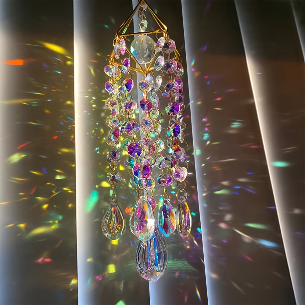TEMU Crystal Glass Wind Chime Pendant Set - Wind Chime Pendant Decoration Bedroom Balcony, Glass Dream Net, No Power Required - , Valentine's Day, Christmas Gift
