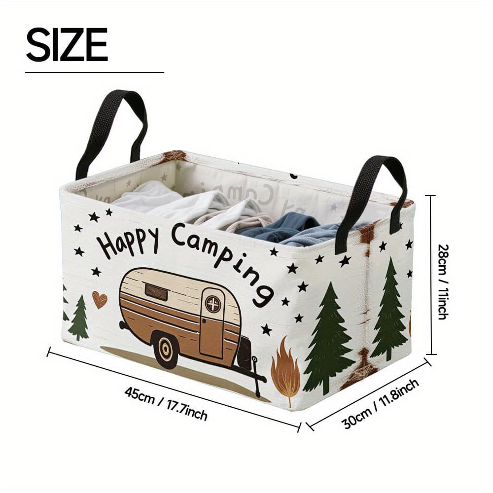 TEMU 1pc Vintage Sign Pattern Collapsible Square Hamper | Heavy Duty Oxford Fabric With Metal Frame, Large Foldable Organizing Basket For Hiking Equipment Storage, Camping Gear Organization And
