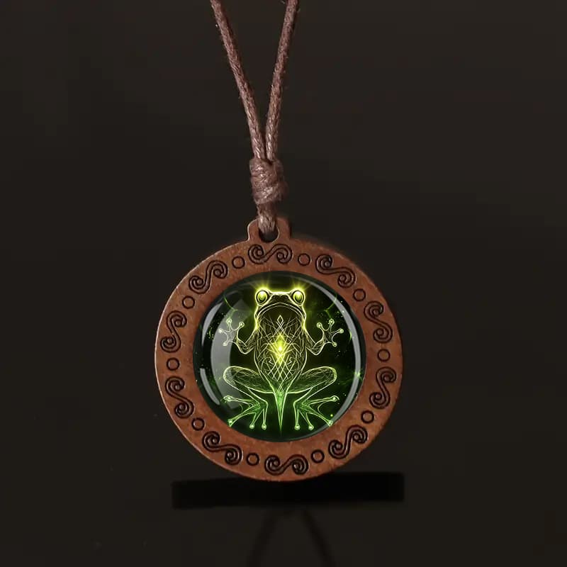 TEMU -the-dark Frog Spirit Wooden Pendant Necklace With Adjustable Rope - Bohemian Style, Or Gifting, Frog Necklace