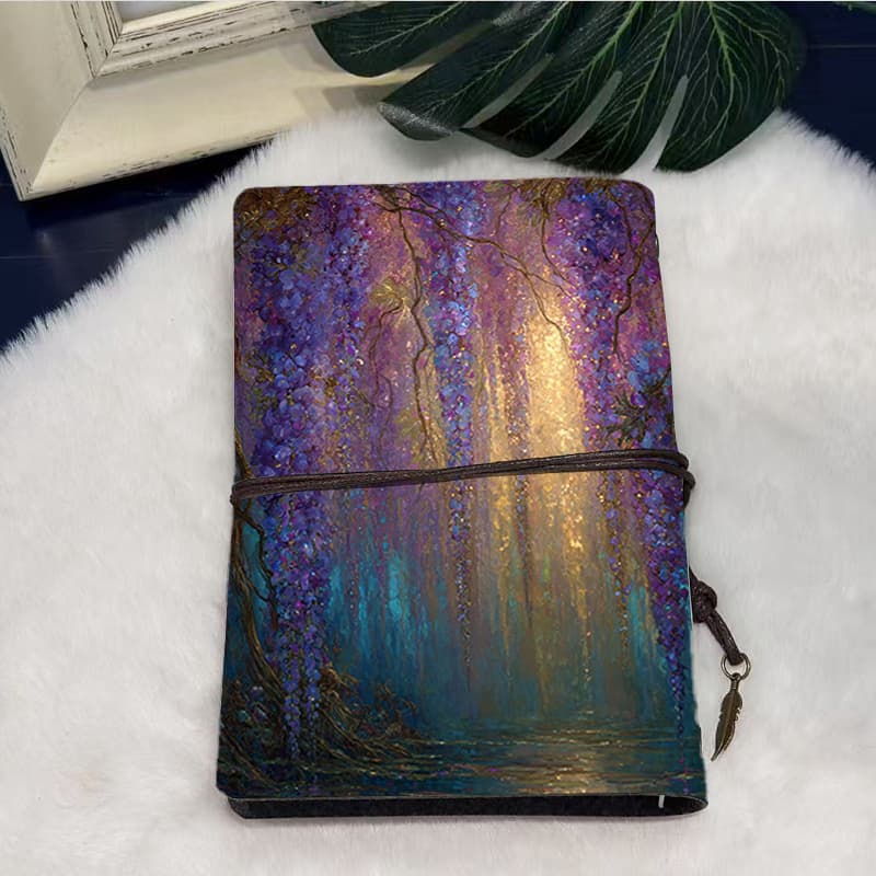 TEMU Handmade A6 Vintage Notebook Tie Closure 160 Pages Removable Birthday Gift For Board Game Pal With Wisteria Flowers, Branches, And On