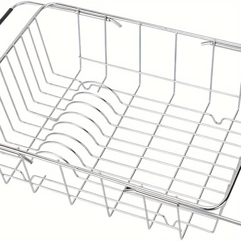 TEMU Stainless Steel Drain Basket - 3-in-1 Expandable Dish Drying Rack For Sink, Counter & Table - Rust-resistant 304 Steel, Tableware Organizer For Plates, Bowls, Mugs & Cutlery