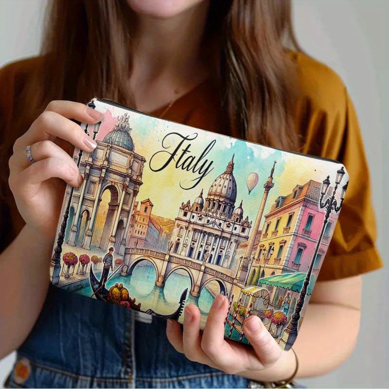 TEMU Cosmetic Bag 1pc, Italy Water City Scenery, Suitable For Travel And Daily Use Multifunctional Storage Bag For Stationery, Medicine And Accessories The For Gifts