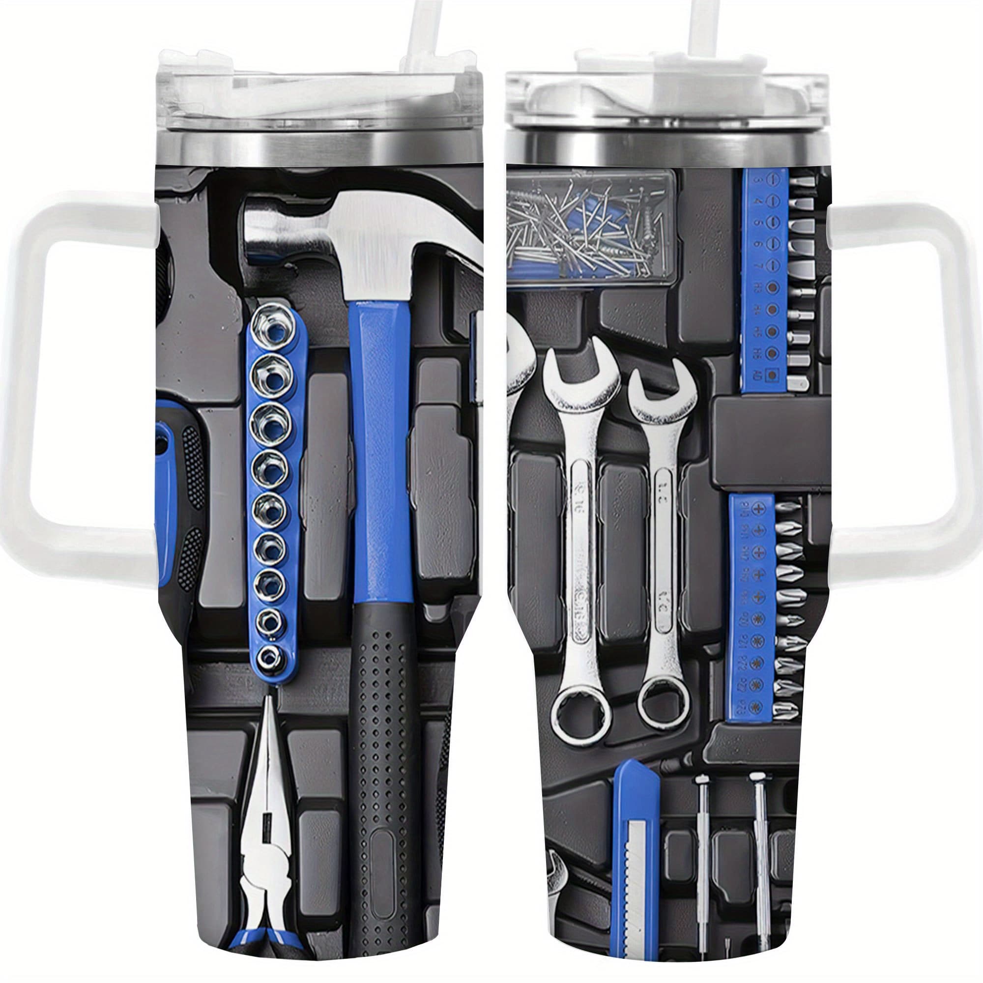 TEMU 1pc 40oz Stainless Steel Tool Kit Tumbler, Double Wall Vacuum Insulated Travel Mug, Spill Proof Lid, Gift For Dad, Mom, Ideal For Christmas, Day, Birthday Gift, Coffee Cup
