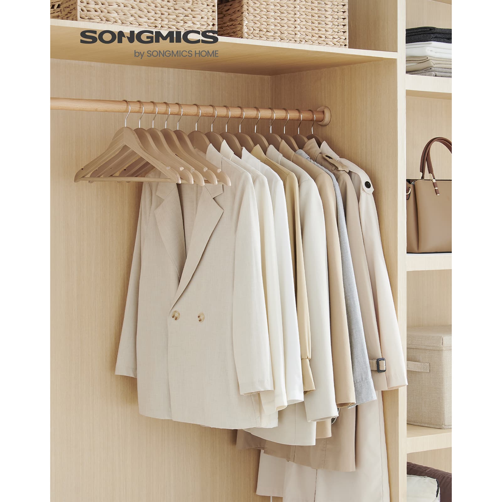 TEMU Songmics Wooden Hangers, Coat Hangers, Non-slip, Pack Of 24, Pants Bar