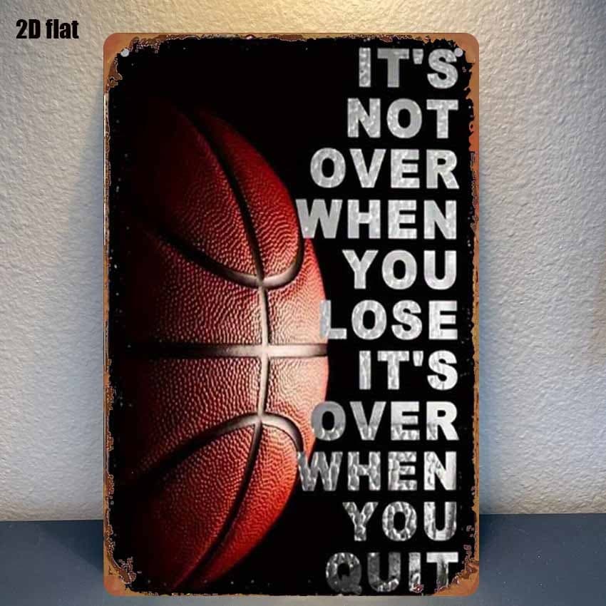 TEMU 2d Flat, 1pc Iron Motivational Basketball Wall Art With " When Over When You Quit" Quote - Vintage Metal Sign Suitable For Gym, Office, For Cave, Room - Inspirational Hanging Plaque, 2d Flat