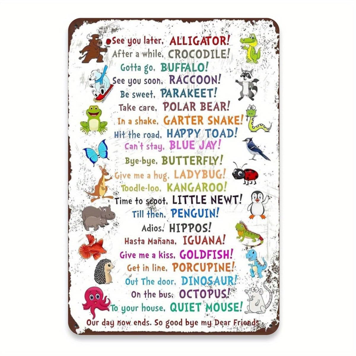 TEMU 2d Flat - 1pc Ideal For Decorating A Room, Featuring Vibrant And Whimsical Animal Designs Around Text, This Retro Metal Wall Art Is Perfect For Hanging