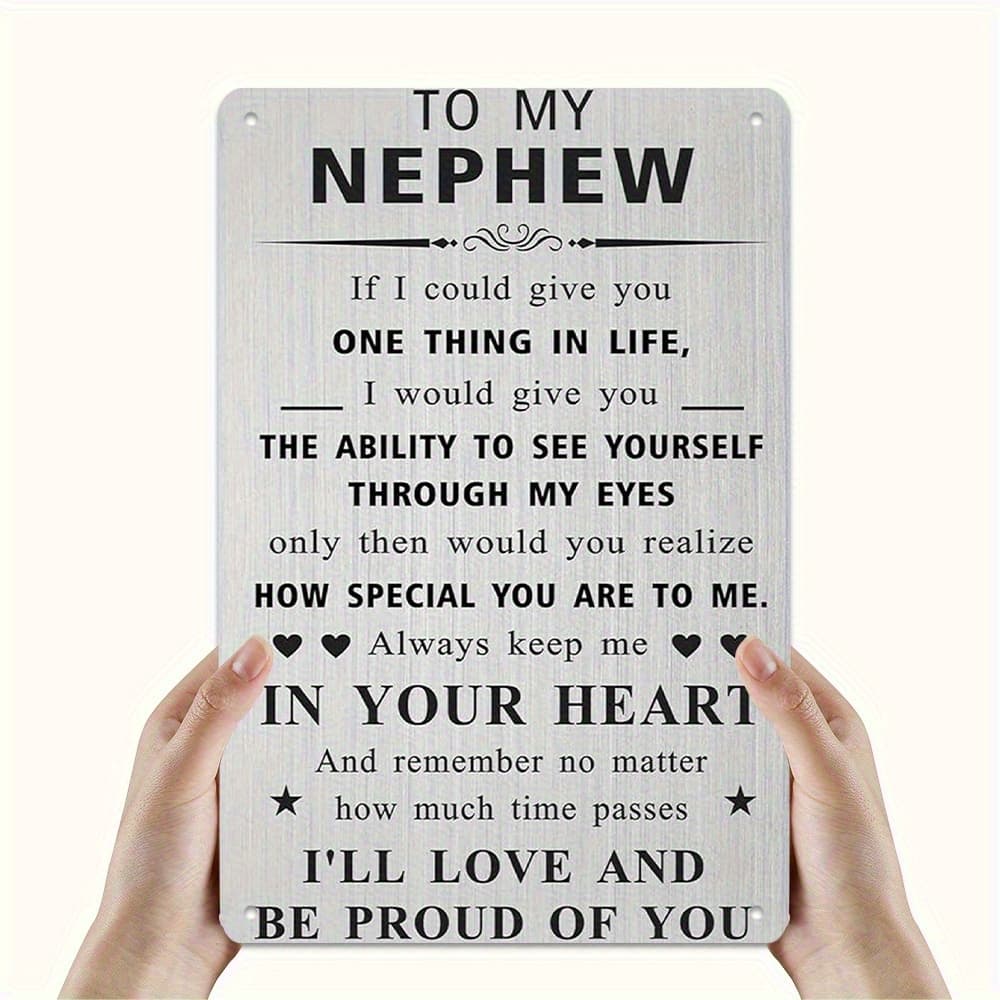 TEMU 2d Flat, 1pc "to My Nephew" Vintage Metal Wall Sign - Retro Iron Wall Art Plaque Suitable For Home Or Garden Decor, Nephew' Name Not Included (add Your Own), 2d Flat