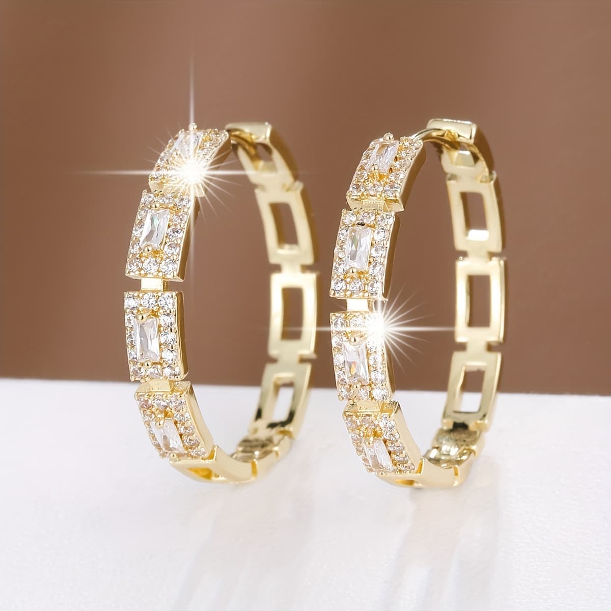 TEMU Trendy Chain Design Inlaid With Zirconia Women's Copper Earrings