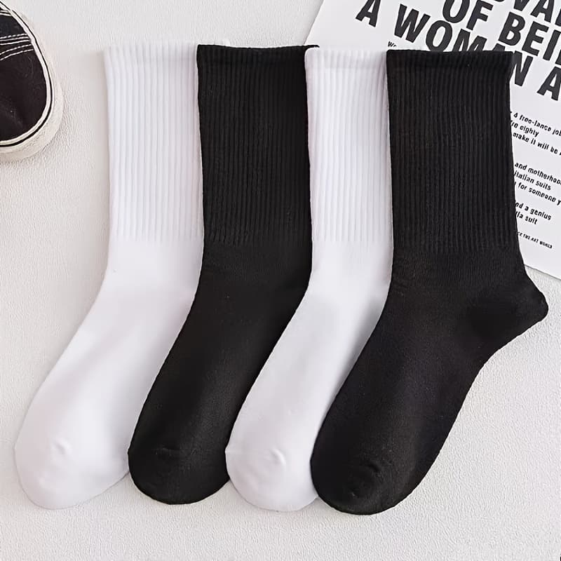 TEMU Couple Black White Solid High Socks Casual Versatile Time Comfortable