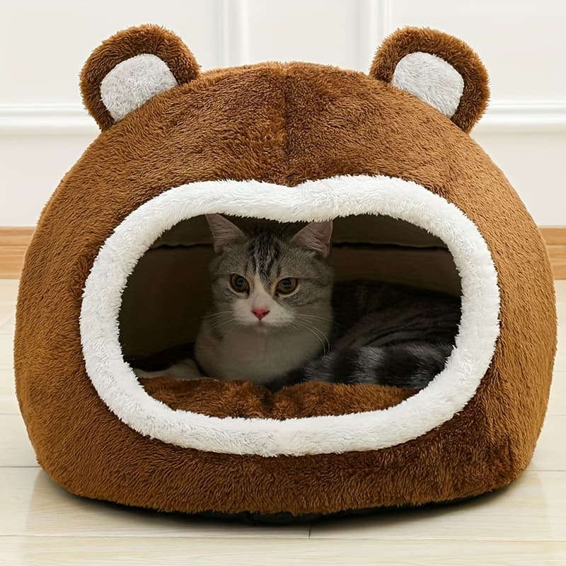 TEMU Cute Cat Bed Warm Cozy Cat House Kitten Lounger Cushion Tent Very Soft For Small Bed