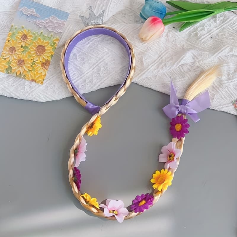 TEMU Long Braid Long Hair Hoop Ice And Snow Headdress Flower Fried Dough Twists Braid