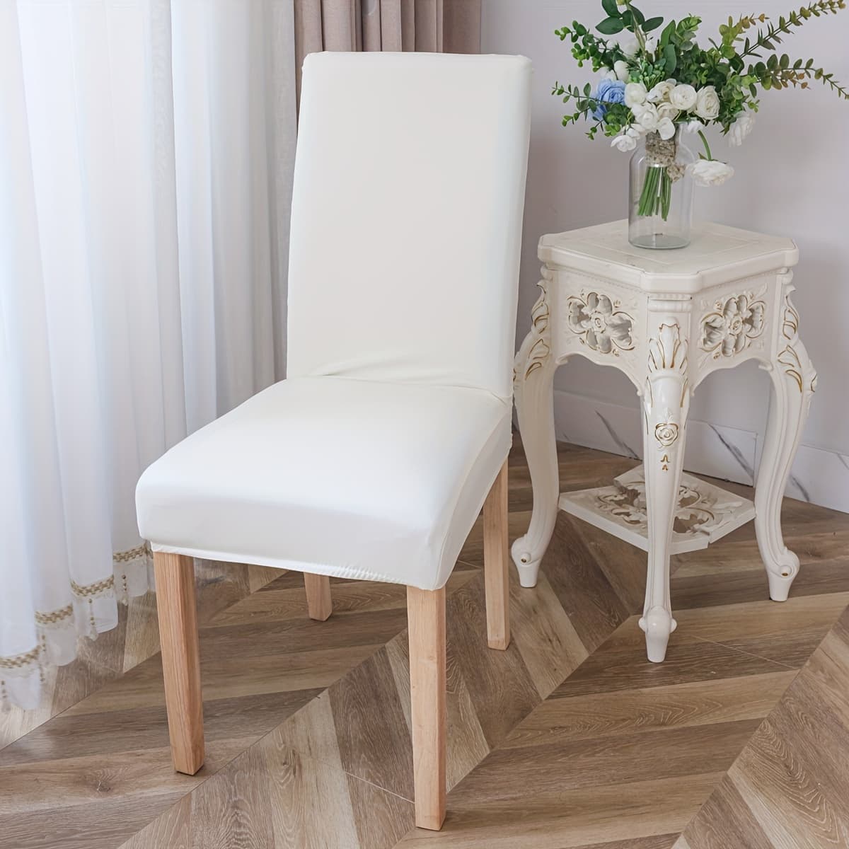 TEMU 1-pack Leather Stretch Chair Cover, , Removable And Washable, Elastic Chair Cover For Decorative Seat Protector, Suitable For Dining Rooms, Kitchens, And Wedding Parties