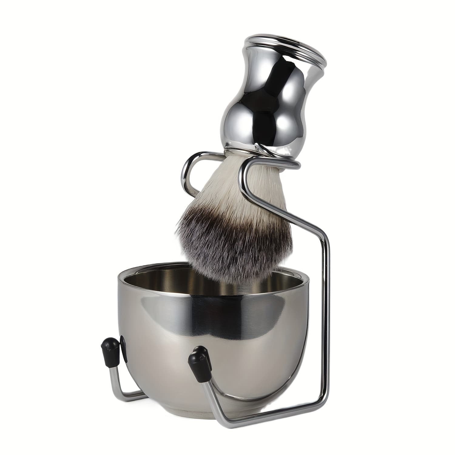 TEMU 3in1 Synthetic Badger Hair Shaving Brush, Stainless Steel Shaving Soap Bowl And Brush Holder Stand Set For Men Kit