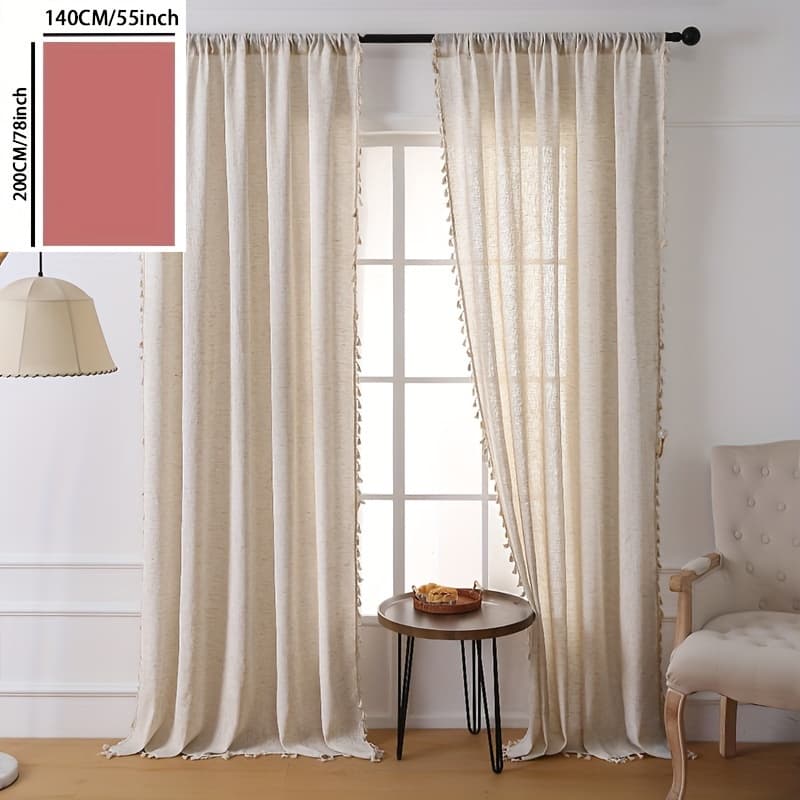 TEMU 1pc Solid Khaki Rod-piercing Curtains