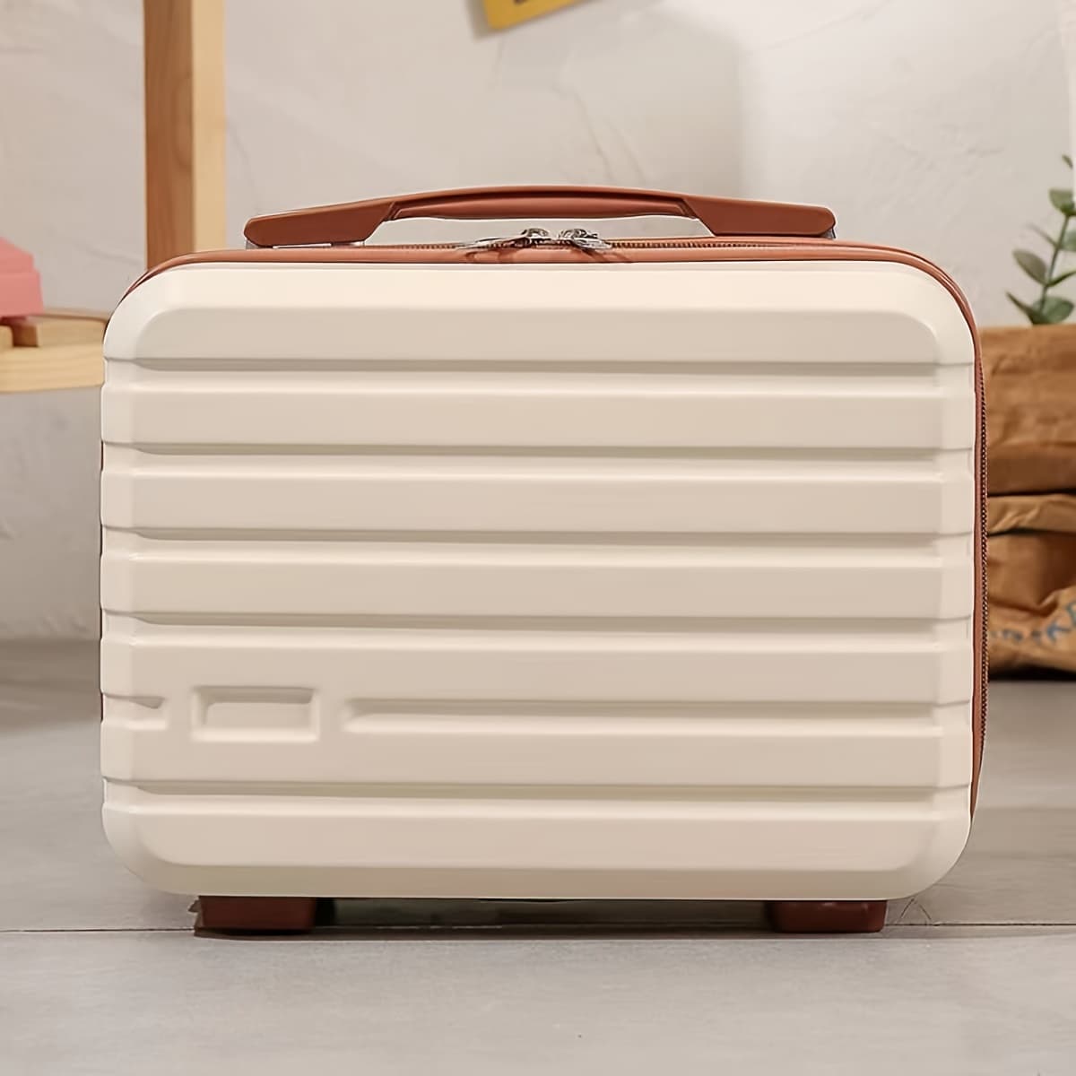 TEMU Chic 14-inch Mini Suitcase Cosmetic Bag - Lightweight, With Zip Closure & Fixed Shoulder Strap - Perfect For Travel, Students, And Gifts