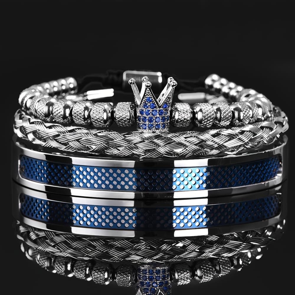 TEMU Luxury Handmade Men' Bracelet With Contrasting Hemp Rope , Stainless Steel Micro Inlaid Stone, Cz Jewelry, New Year's Gift, Valentine's Day Gift