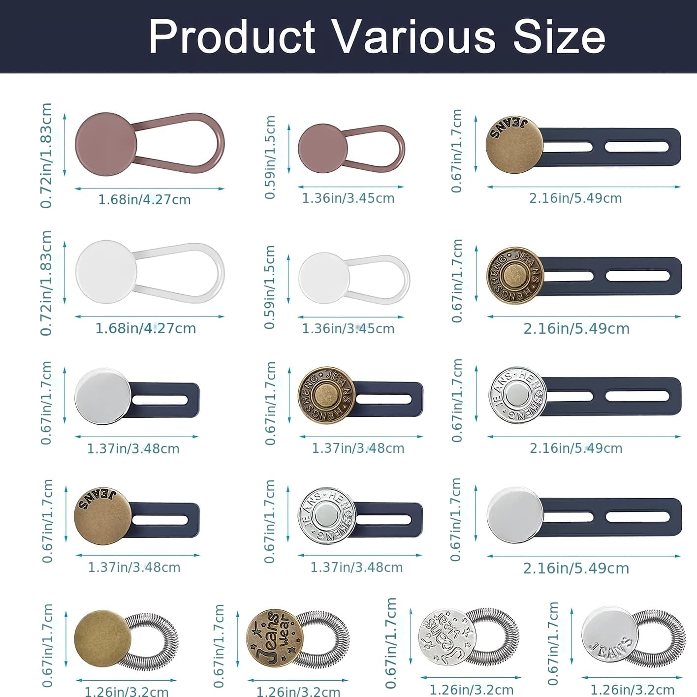 TEMU 16pcs Jeans, Pants, And Skirt Buttons, Waistband Extender Buttons For Women's And Men's Pants, Seamless Waistline Extender, 1-1.8 Inches (. 3.5-4.8cm)