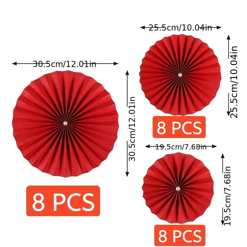 TEMU Set Of 24 Red Paper Fans For Decoration, Ideal For Different Festive Settings, Does Not Need Electricity, Great For Spring Celebrations And Party Decor