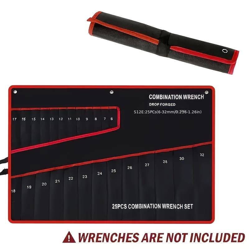 TEMU Wrench Roll Bag, Wrench Tissue Bag With Handle, 25-pocket Wrench Tool Storage Bag, Small Wrench Pliers Tool Kit, Portable And Easy To Hold