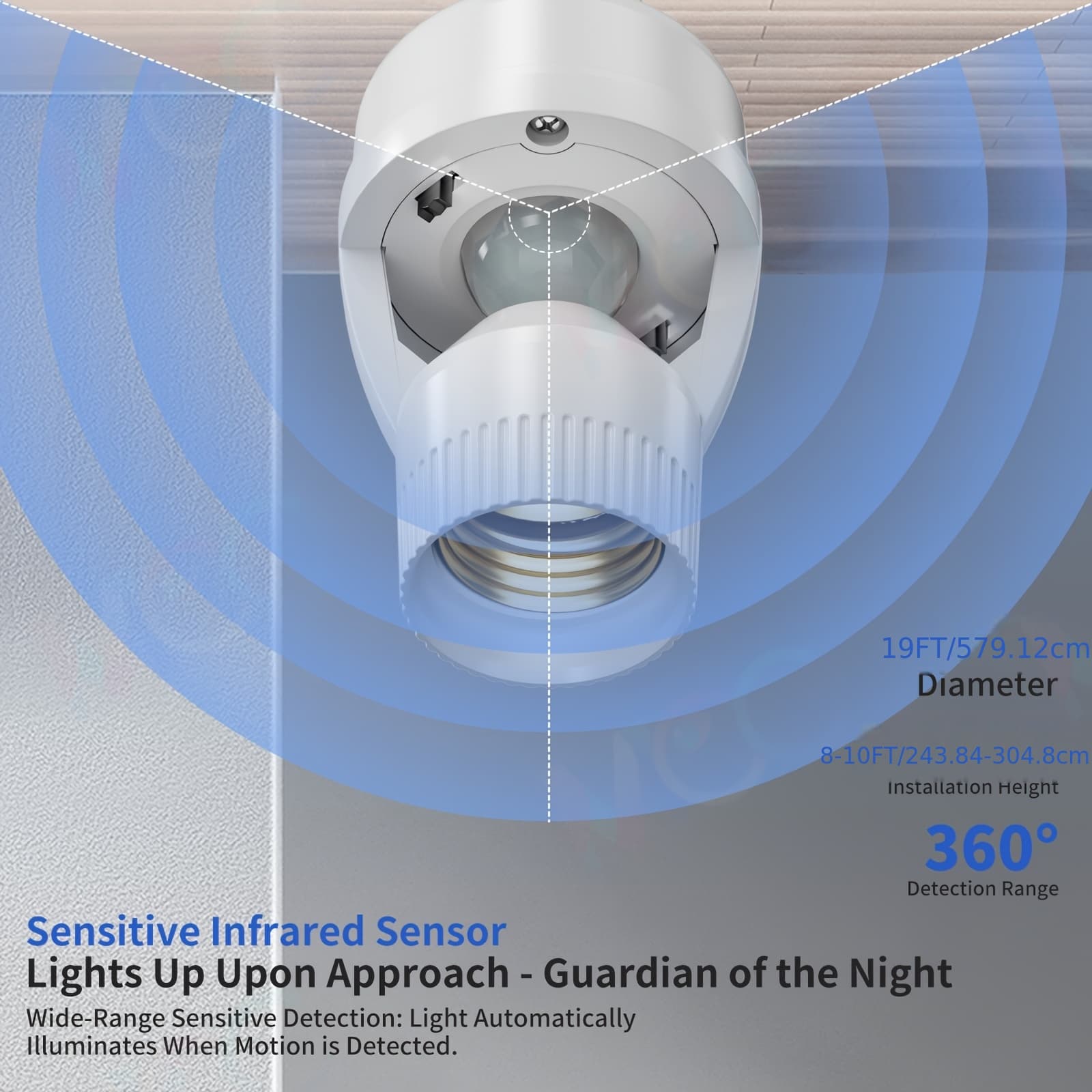 TEMU 1-2 Pack 360° Motion Sensor Light Socket, E26/e27 Base, Supports Up To 95w. No Wiring Required, Full-range Detection, Adjustable Delay, Energy-saving. Ideal For Garage, , And Basement