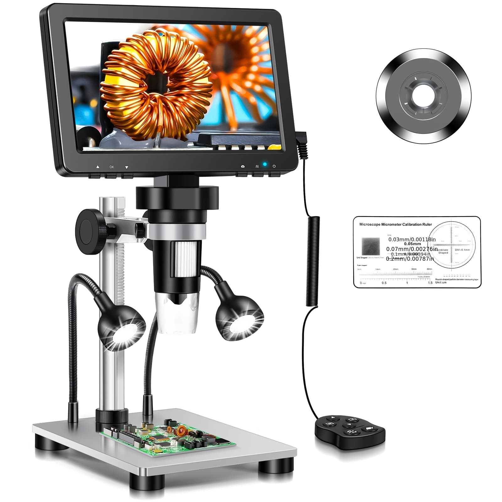 TEMU 7'' Coin Microscope 1200x, 12mp 1080p Photo/video Microscope For Adults | Soldering Microscope With Lights, Pc View, ≤ Operating Voltage, Lithium Polymer