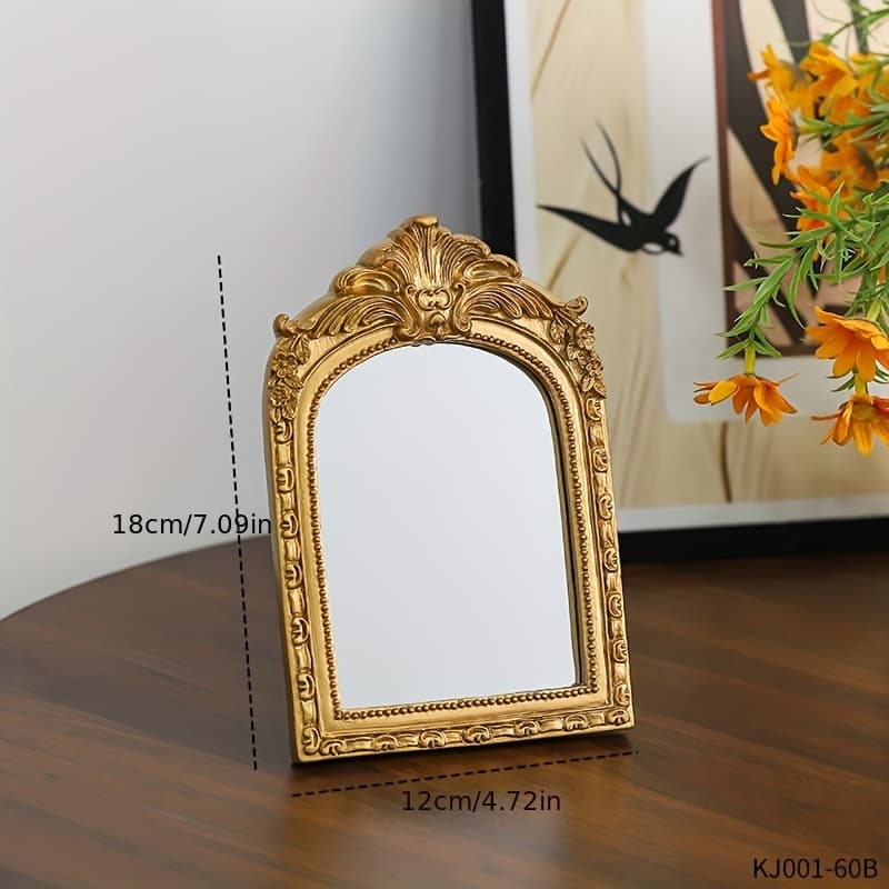TEMU 1pc/ Arched Carved 6-inch 7-inch 8-inch Makeup Mirror, Adjustable Angle Mirror, Suitable For Bedroom And Dormitory, Polished Surface, No Battery Required, Wall Bathroom Mirror