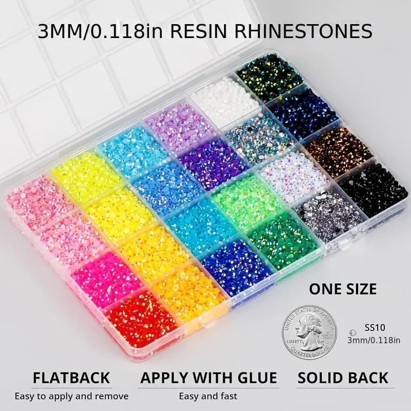 TEMU 32000pcs 40 Color 3mm Resin Rhinestones Jelly Color Transparent Bottom Resin Accessories, Bear Patch Drill Phone Case Nail Art Flat Back Drills