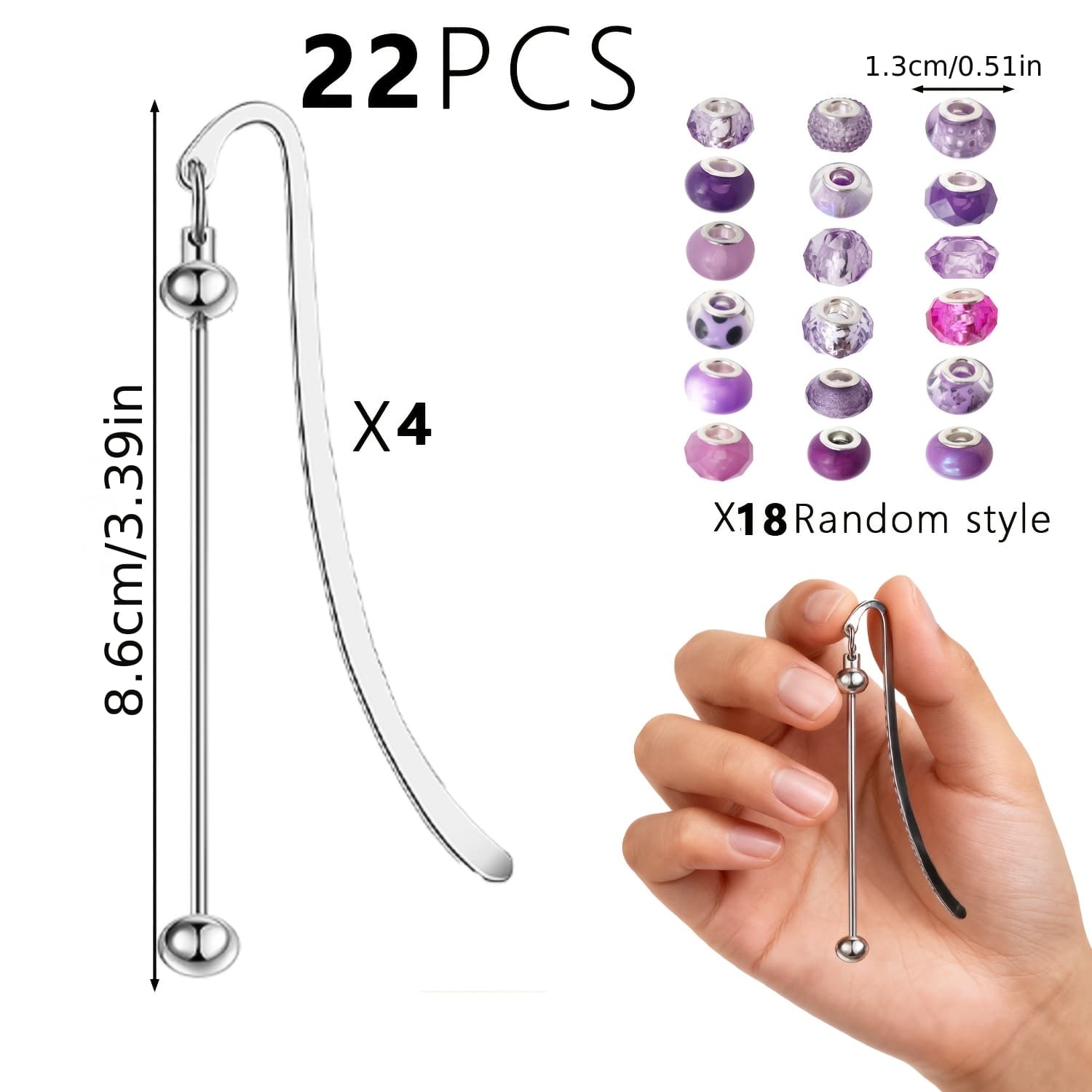 TEMU 22pcs Cross-border Empty Bookmark Bead Rod Gift Set Includes Large Hole Beads, With Tassel Decorations, Suitable For Books, Backpacks, And Bookmarks