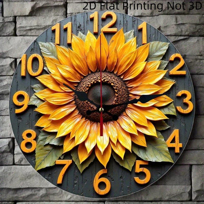 TEMU 1pc Round With Sunflower Face - Silent Non-ticking Quartz Movement, Wood/plastic Frame - Decor For Living Room, Bedroom, Kitchen - Aesthetic Wood Clock Suitable For & Office, Gift, 2d Flat