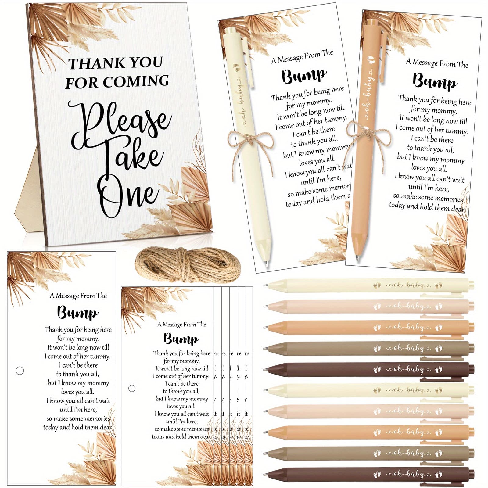 TEMU 50 Set Baby Shower Favors For Guest 1 Sign 50 Ballpoint Pens 50 Thank You Cards With Twine Baby Shower Return Gifts For Gender Reveal (retro Colors, Boho)