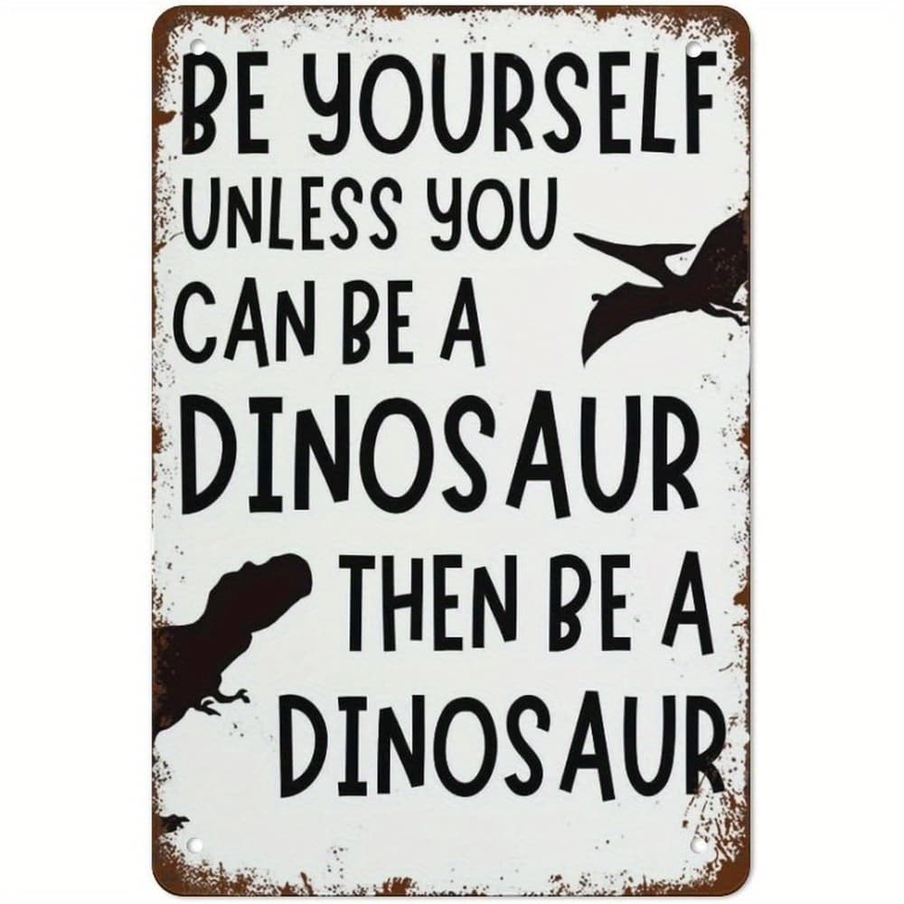 TEMU Metal Dinosaur Silhouette With Text " A Dinosaur" | Vintage Christmas Tin Sign, , Iron Material, Wall Hanging, Multipurpose Use, Perfect For Home, Cafe, Kitchen, Holiday