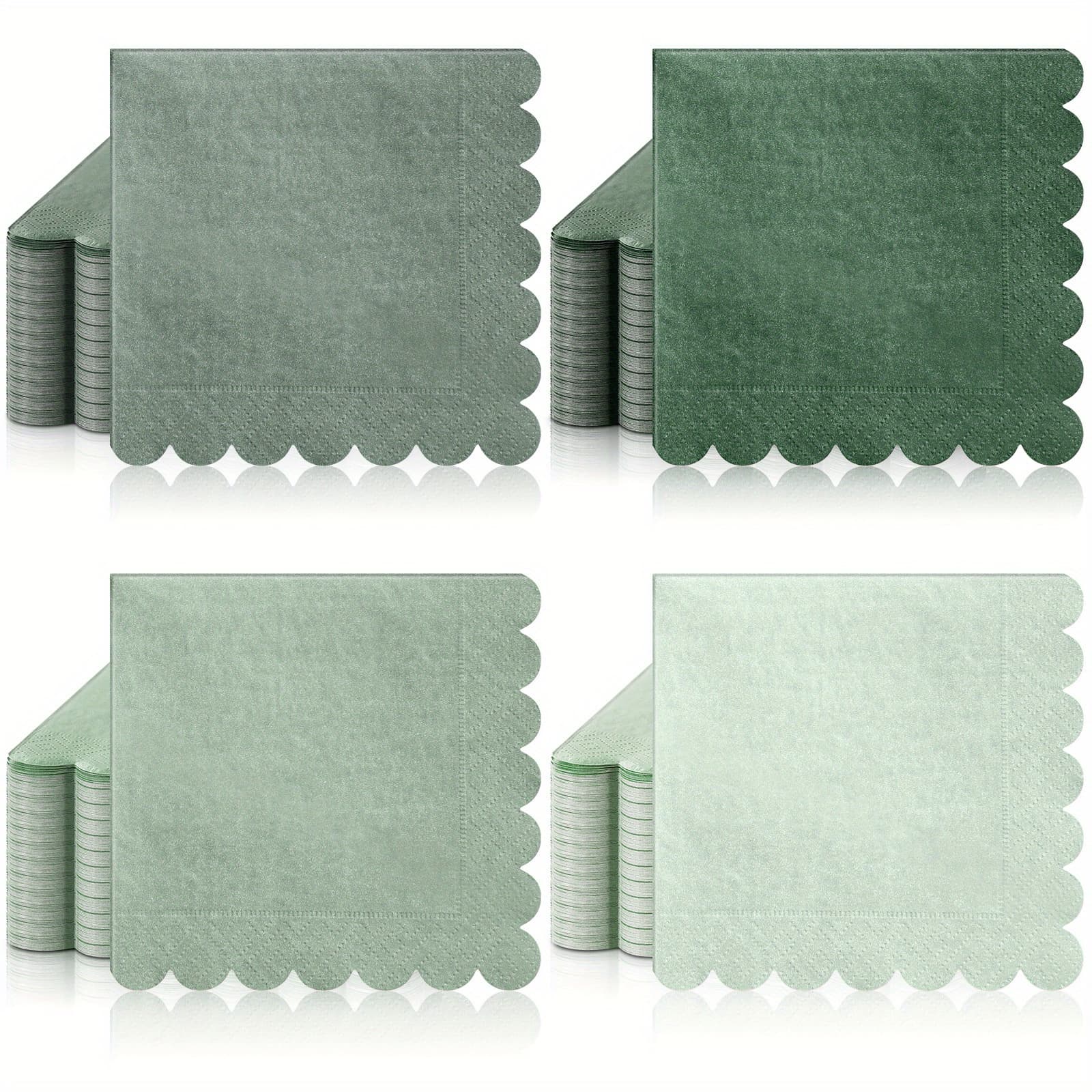 TEMU 100 Pack Napkins 5 X 5 Inch Scalloped Napkins Beverage Gradient Color Paper With Scalloped Edges Thick Disposable For Party Supplies (sage Green)