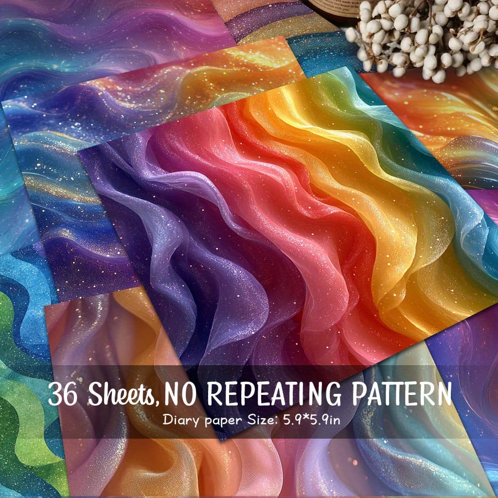 TEMU A Collection Of 36 Sheets Featuring Rainbow Wave Designs, Perfect For Use As Decorative Paper In Backgrounds, Junk Journals, Handmade Projects, And Other Creative Settings
