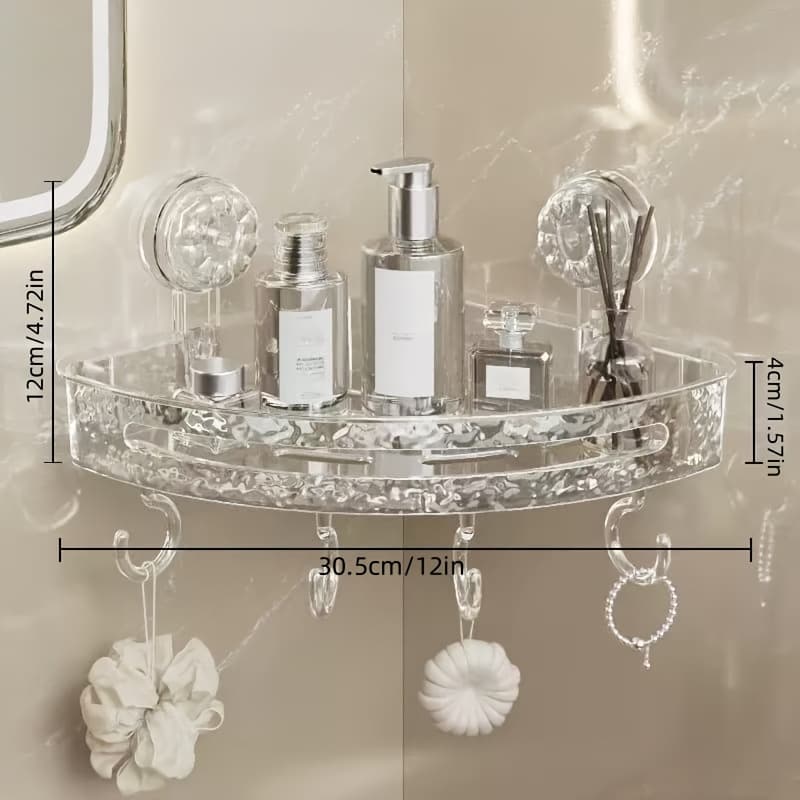 TEMU 1pc Transparent Pet Plastic Corner Shelf With Suction Cup Hook, Matte End, Wall-mounted Bathroom Organizer, With Strong Suction, For Bathroom, Bedroom, Study, Kitchen
