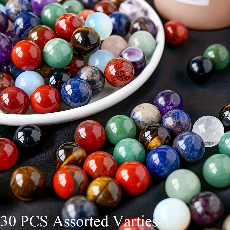 TEMU 30pcs 16mm Polished Crystal Balls, Random Kinds Of Engraved Crystal Crafts, Perfect For Home Party Decoration Diy Halloween Making Gifts