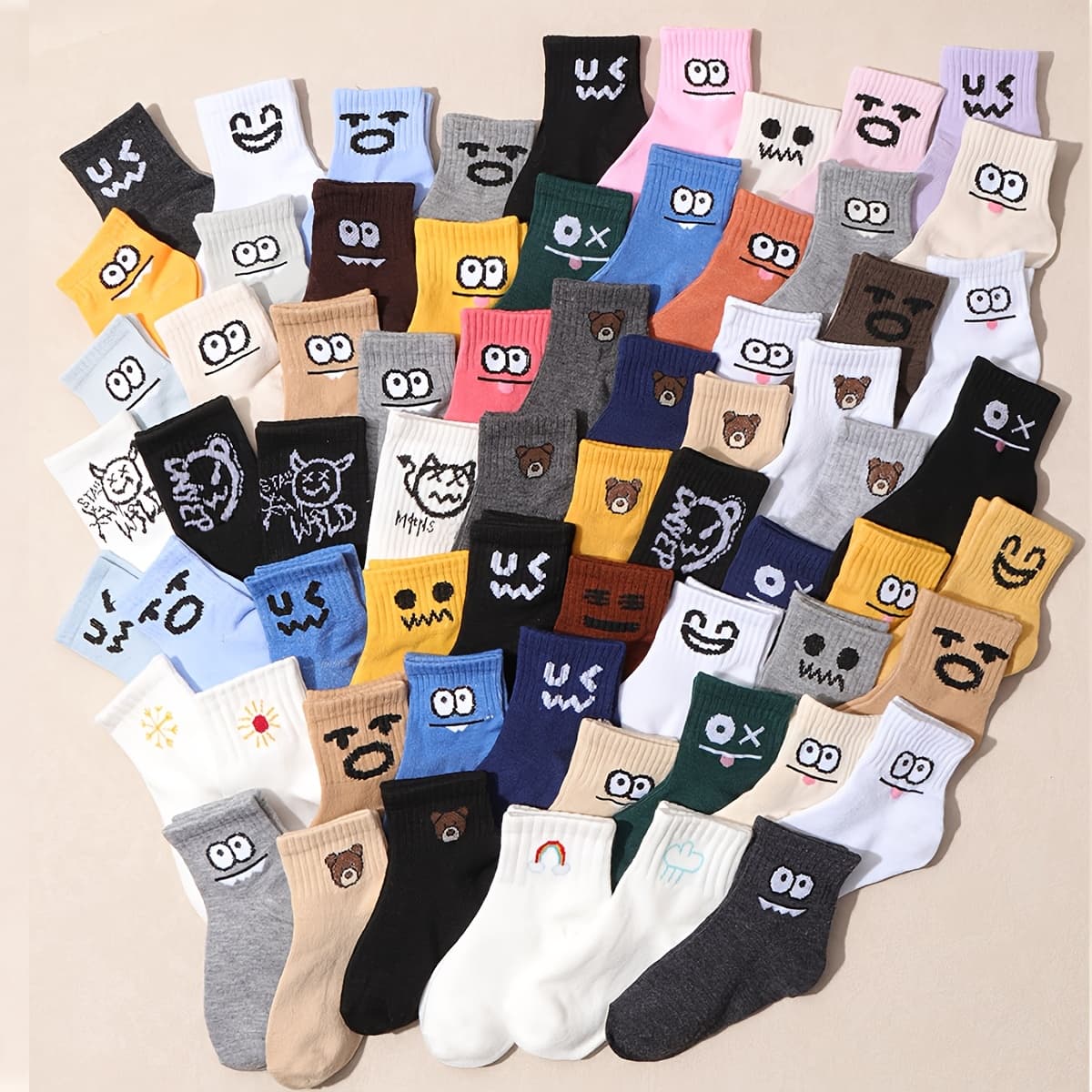 TEMU 10-pair Children's Random Solid Color Mid-calf Socks