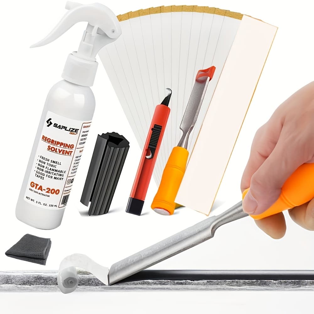 TEMU Saplize Golf Grip Kit For Regripping Golf Clubs, Options Including 15 Golf Grip Tape Strips, 5oz Grip Solvent, Tape Remover Tool, Hook Blade & Rubber Vise Clamp