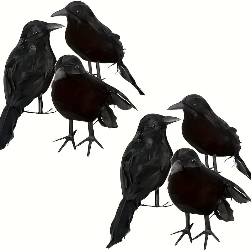 TEMU 6pcs Realistic - Lifelike Touch Black -filled Fabric Halloween Decorations, Handmade Artificial Feather Texture For Indoor/outdoor Spooky Party Props & Home Decor