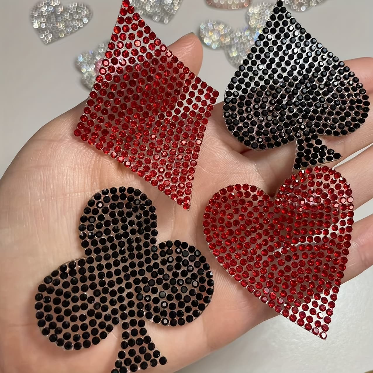 TEMU Set Of 4 Sparkling Crystals With Self-adhesive Backing, Perfect For Projects, Apparel, Bags, And Craft Embellishments